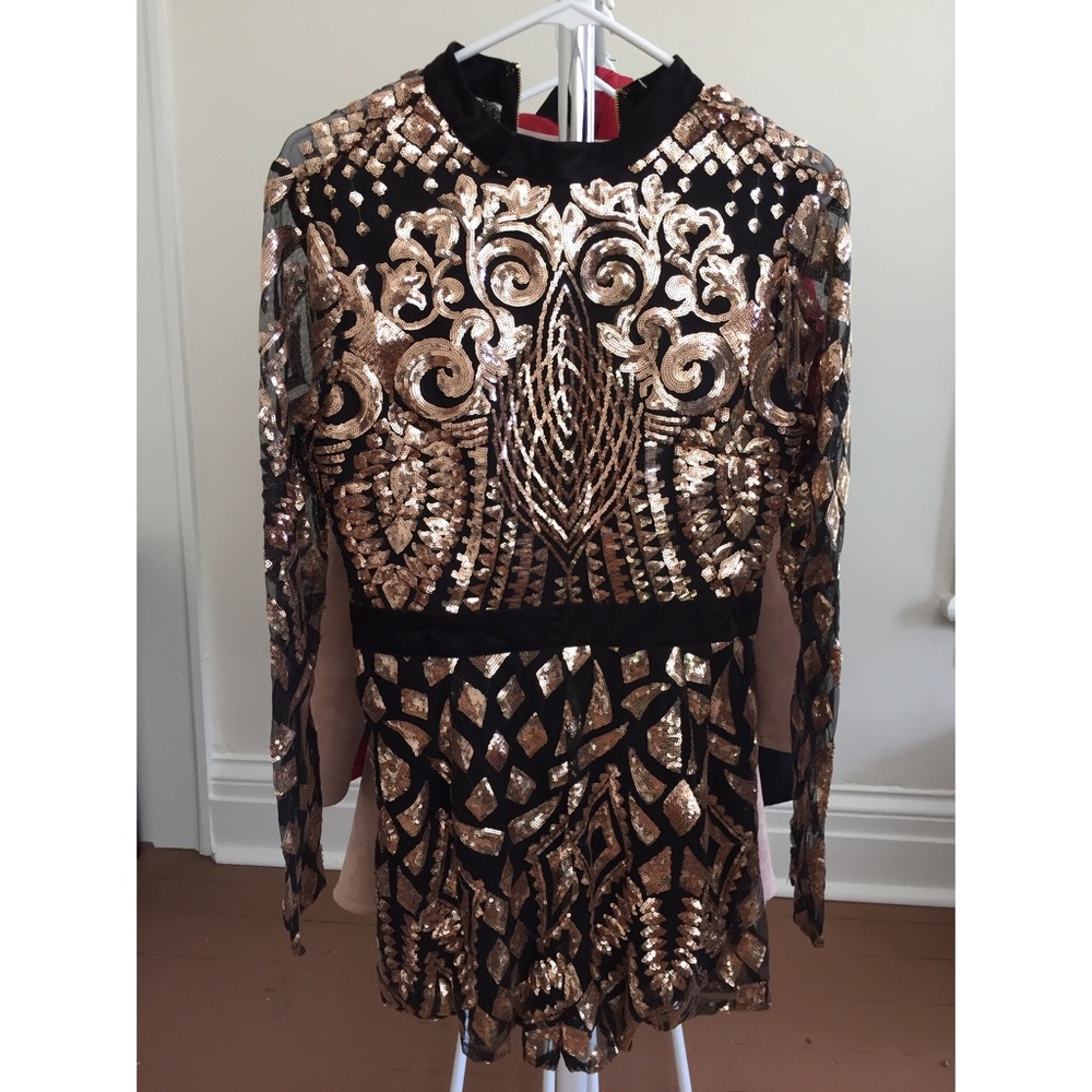 Windsor New Rose Gold Black Sequined Mesh Romper